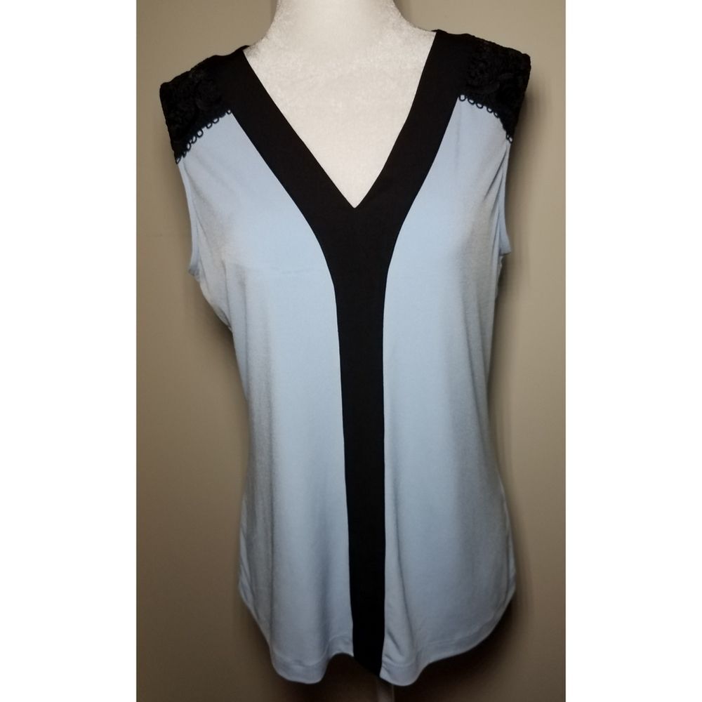 NWT|Karl Lagerfeld Blue Sleeveless V-Neck Blouse Top, SMALL